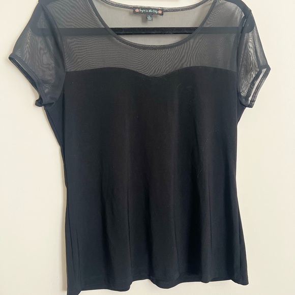 Suzie in the City Black Mesh Illusion Top Women’s Large Sheer Neckline Blouse - Picture 3 of 7